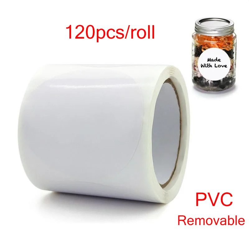 120Pcs/Roll Wit Ronde Pvc Stickers Blank Handgeschreven Thuis Diy Opslag Classificatie Label Verwijderbare Waterdichte Stickers