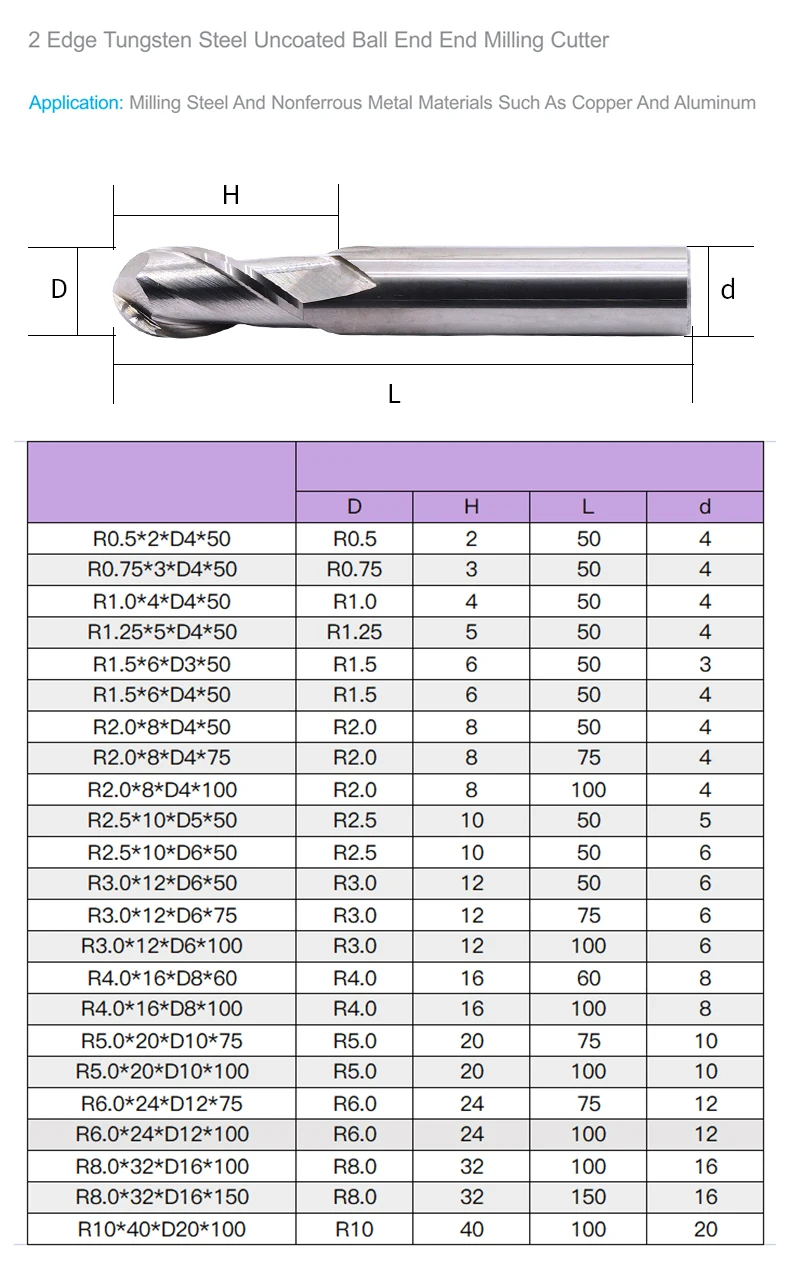 MZG 2 Flute Cutting HRC55 2mm 3mm 4mm Aluminium Copper Machining CNC Tungsten Steel Sprial Bit Milling Cutter Ball Nose End Mill