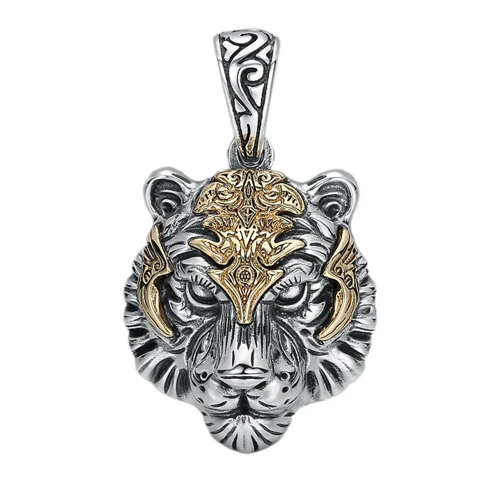 BOCAI New real solid s925 sterling silver tiger head Man pendant hip-hop cool simple personality retro mighty gift for men