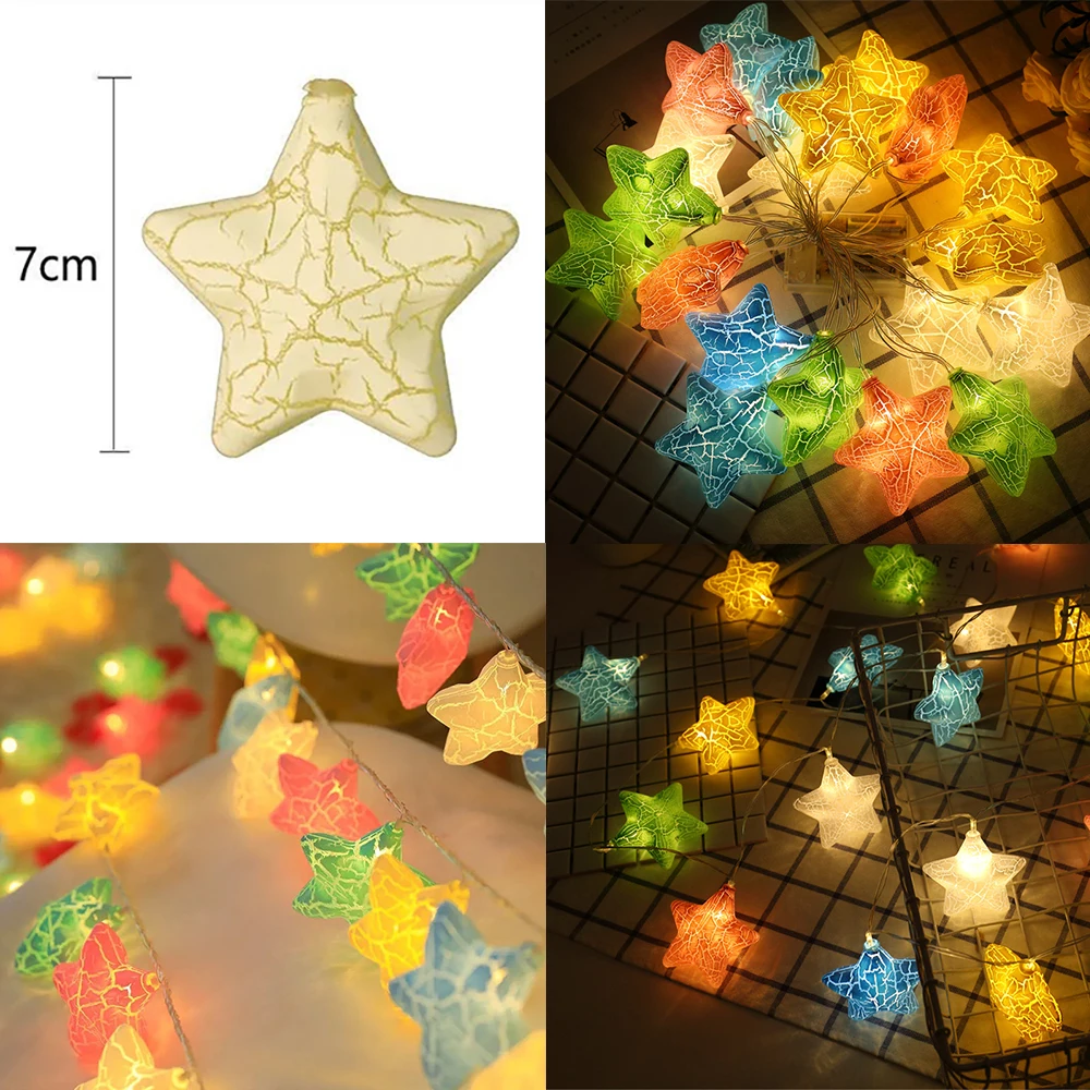 LED Christmas Decor Crack Star Fairy Lamp String Twinkle Garlands Indoor Battery Flash Holiday Party Wedding Decor Lights