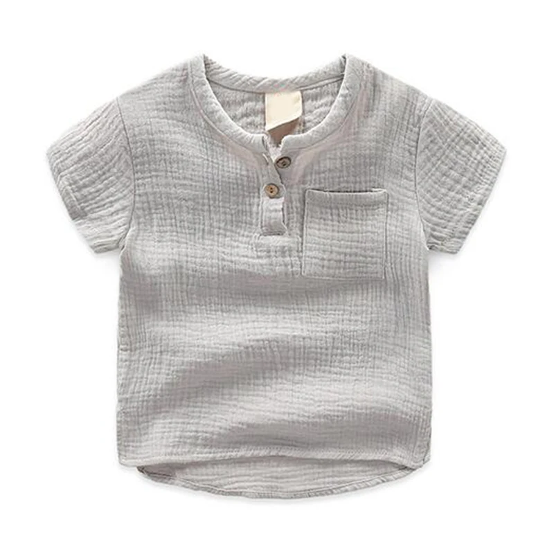 Semplice sciolto bambini ragazzi top estate manica corta bambini mussola cotone t-shirt bianco/kaki/grigio/blu bambino Tee vestiti del bambino