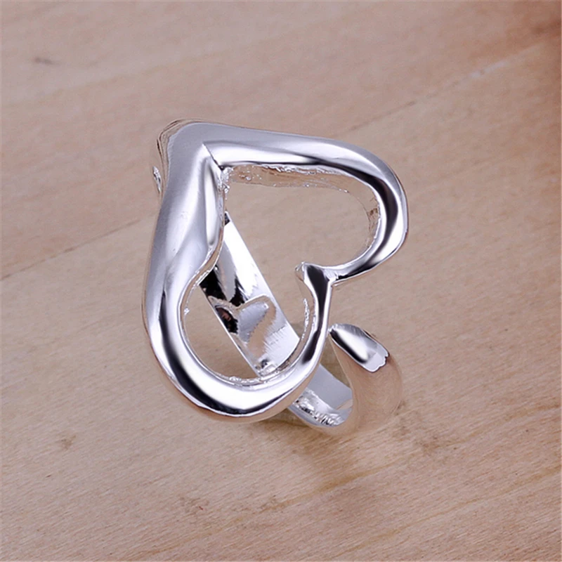 DOTEFFIL Silver Color Heart-Shaped Open Ring For Women Wedding Engagement Party Jewelry