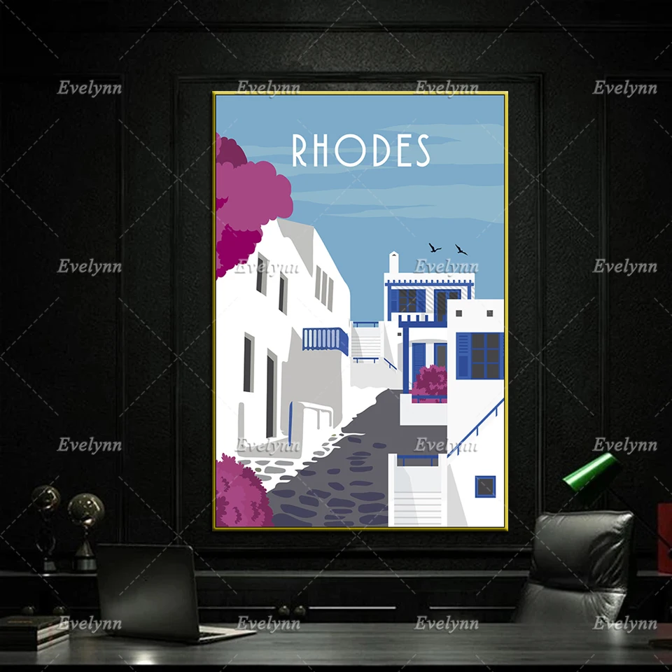 Rhodes Travel Poster,Rhodes Travel Print, Greece Wall Art,Greece Travel Print, Retro Travel Print,Home Decor Canvas Unique Gift