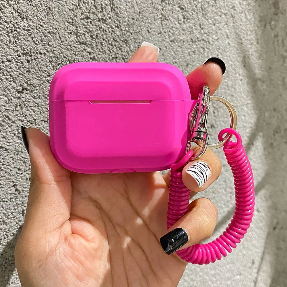 Funda de silicona para Airpods 1/2/3/4, cubierta protectora de Color sólido para auriculares Apple Air Pods Pro 2, llavero con cadena flexible de