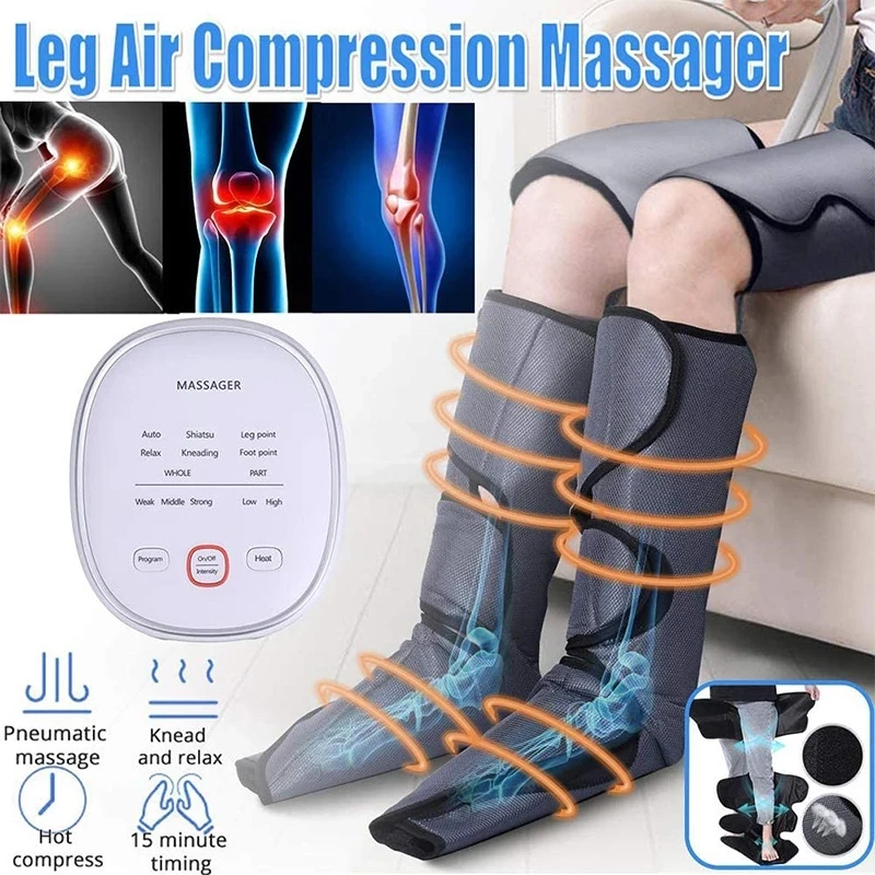 Advanced Leg Electric Air Compression Massager  Air Wraps Handheld Controller Muscle Relax Pain Relief Pneumatic Foot Calf Heat