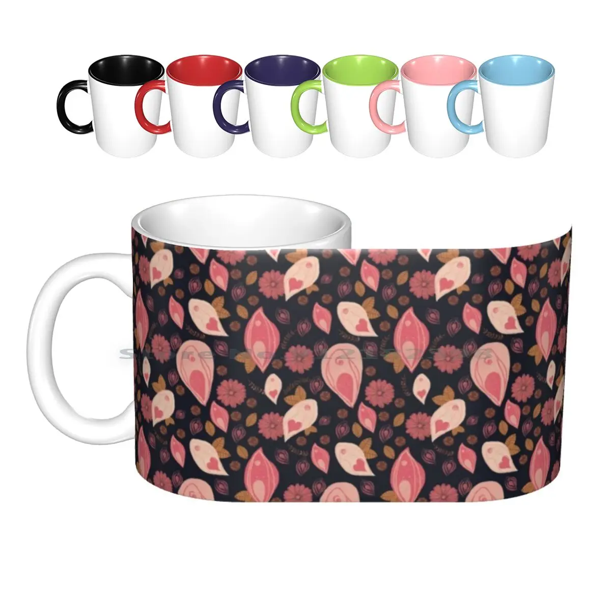 Vulva Flower Pattern Ceramic Mugs Coffee Cups Milk Tea Mug Yoni Pussy Vulva Vagina Female Pleasure Sex Positivity Feminism