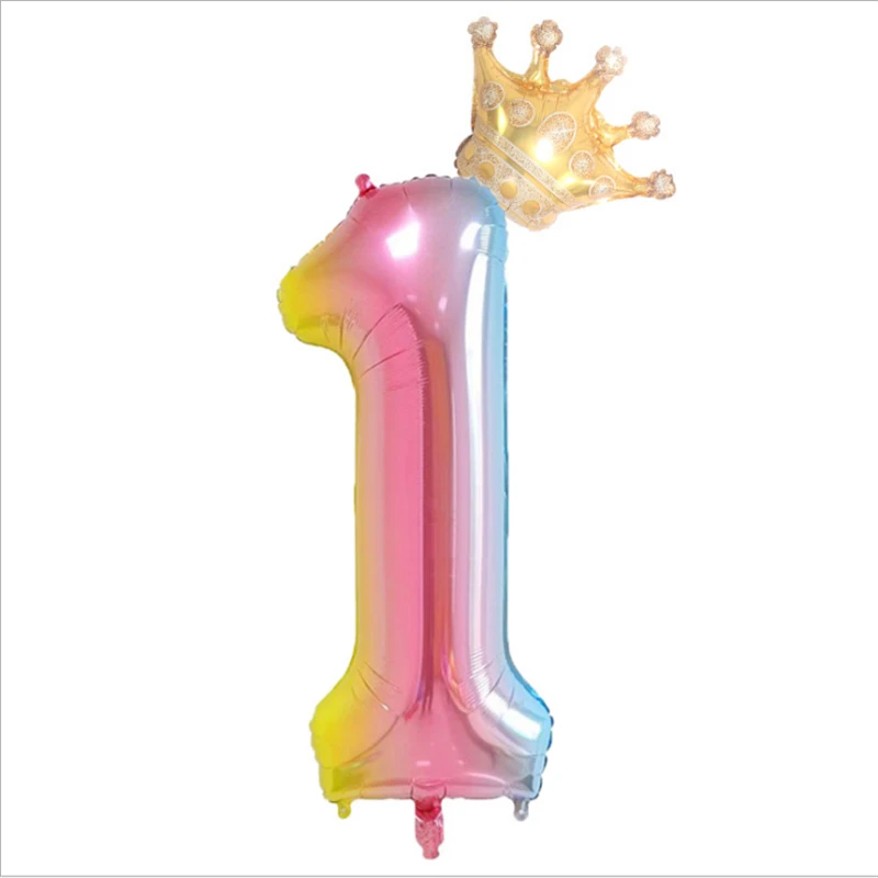 32/40 Inch Gradient Digital Gold Crown Aluminum Film Balloon Children's First Birthday Party Decoration Anniversary