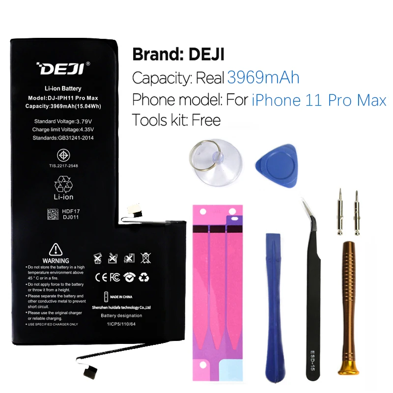 DEJI for iphone 5S SE 6 6S 6P 7 7P 8 8P X  XS MAX 11 11 pro battery higher capacity original Lithium material bateria