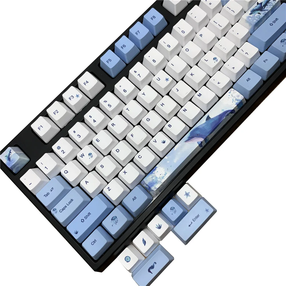 Keycaps PBT OEM Dye-Sublimation Blue Whale Kawaii Cute 87/104/108 Key Caps for Gaming Mechanical Keyboard