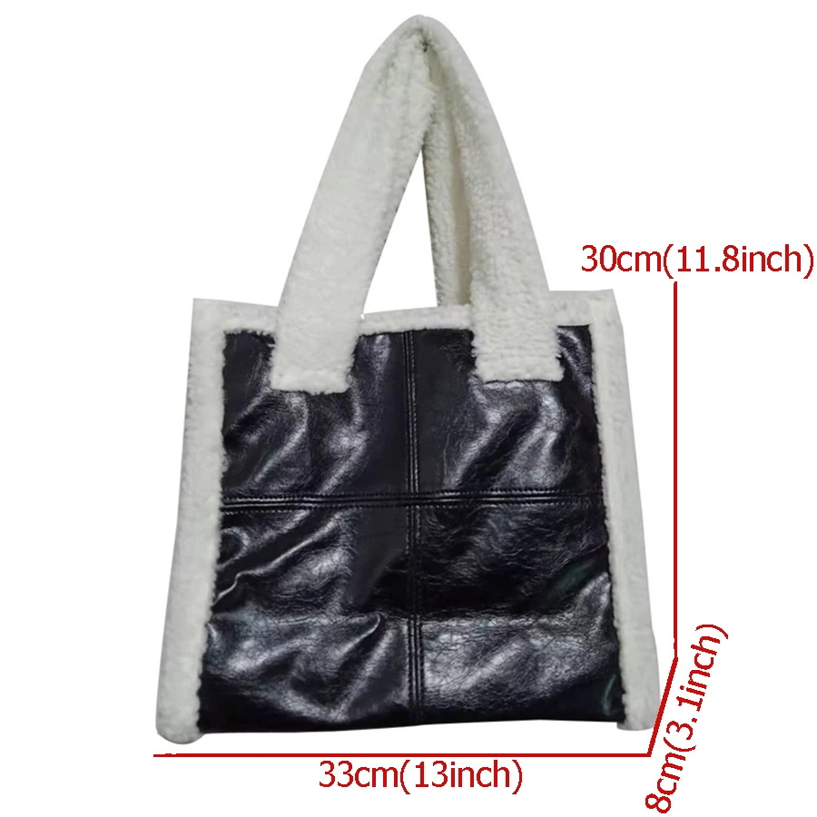 Fashion Lambswool Pu Tote Bag Women\'s Handbag Designer Plush Women Shoulder Bags Winter Luxury Small Purses Women Bags 2021 New