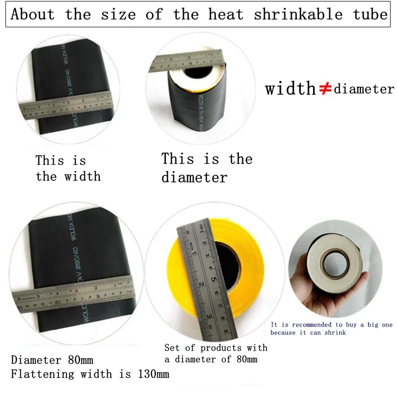 Casing anti air isolasi hitam tabung panas dapat menyusut 11mm -16mm 18mm 20mm-50mm Diameter besar