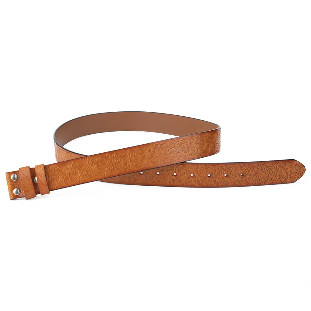 Embossed Leather Belt Without Buckle Retro Leisure 3.8cm