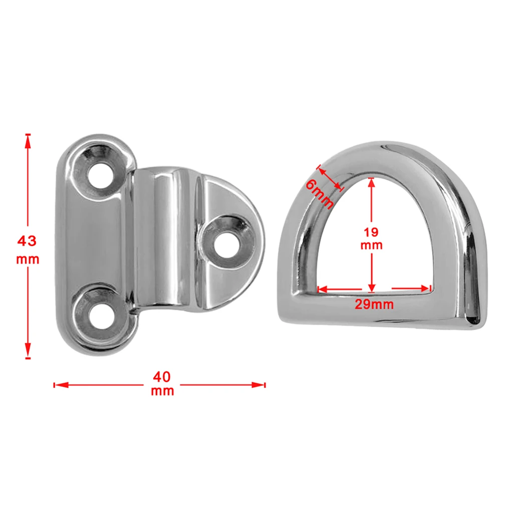 Folding Deck Pad Eyes Lashing D Ring Tie Down 316 Stainless Steel Accessory Cleat for Yacht Motorboat Truck Mirror Polish Marine