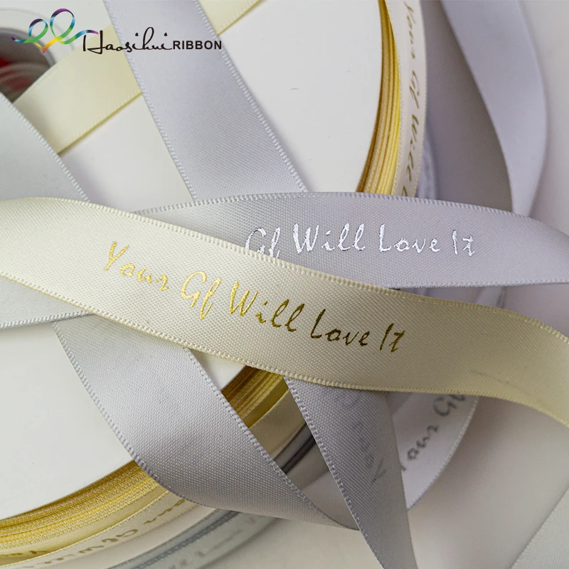 Personalized Ribbons for Logos, Custom Designs and Texts, Metallic Gold and Silver, Shiny Satin Ribbons, 100Yards/Lot, 10mm