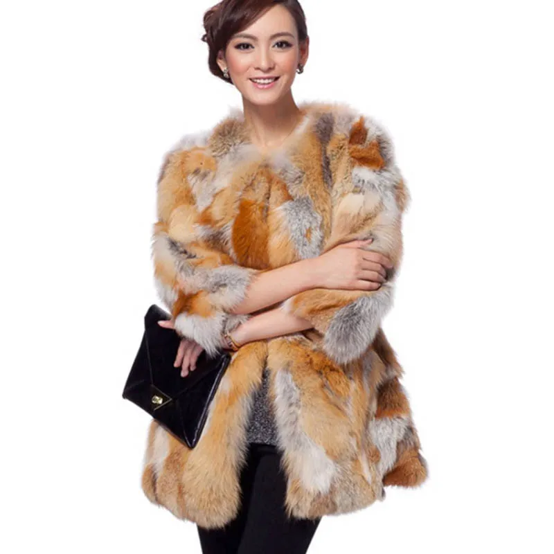 New true natural authentic natural long section fox fur coat women\'s luxury fox fur coat winter fur jacket