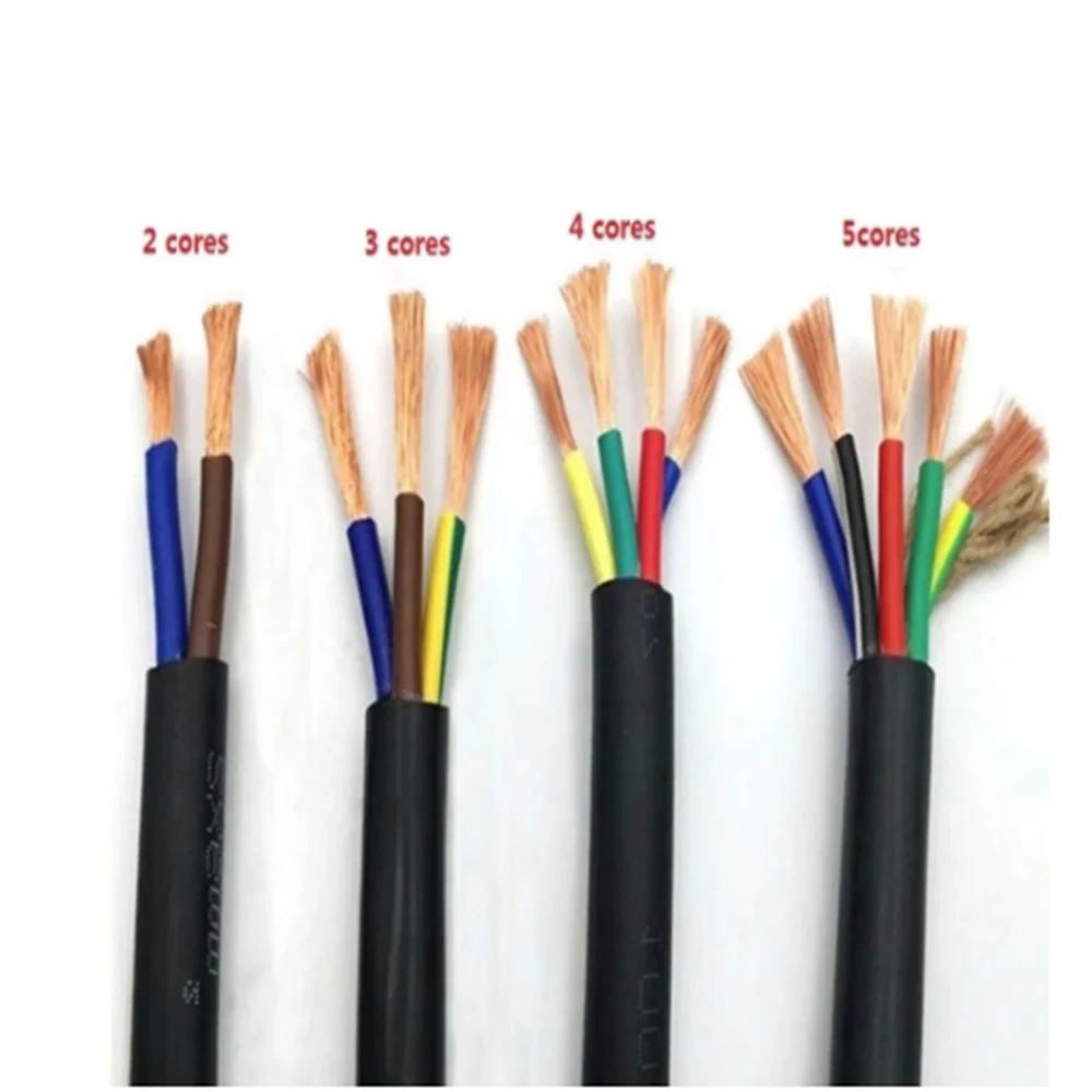 6MM2 RVV 2/3/4/5 Cores Pins Copper Wire Conductor Electric RVV Cable Black