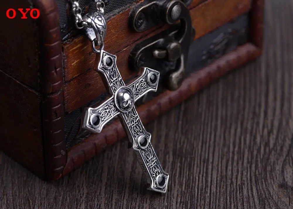 

100%S925 Silver Retro Craft Men's Skull Cross Hanging