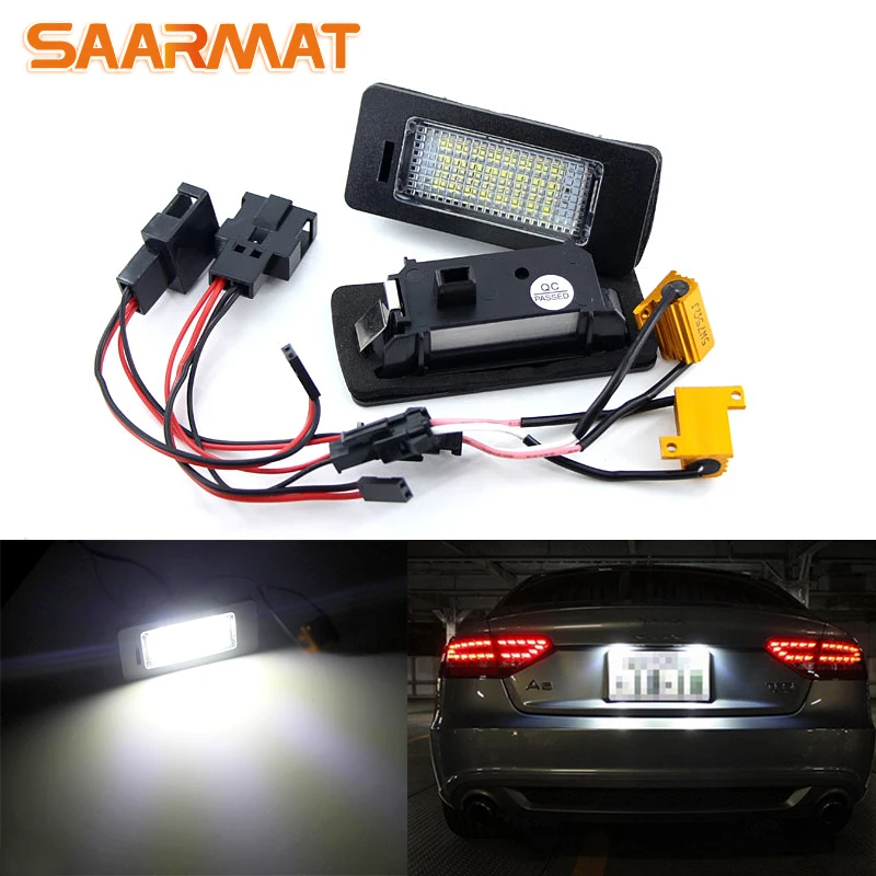 2pcs 12V 3W 3528 SMD LED License Plate Lights bulb For Audi A1 A4 A5 A6 A7 Q5 TT TTS RS5 6000k White Error Free License bulb