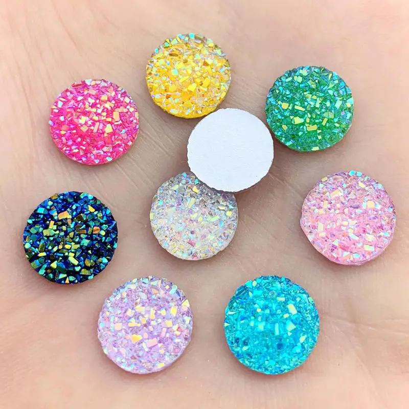 12mm 80Pcs Flatback AB Resin Round Rhinestone Natural ore Cabochon Gems Flat Back Resin Crystal Rhinestone For DIY Decoration