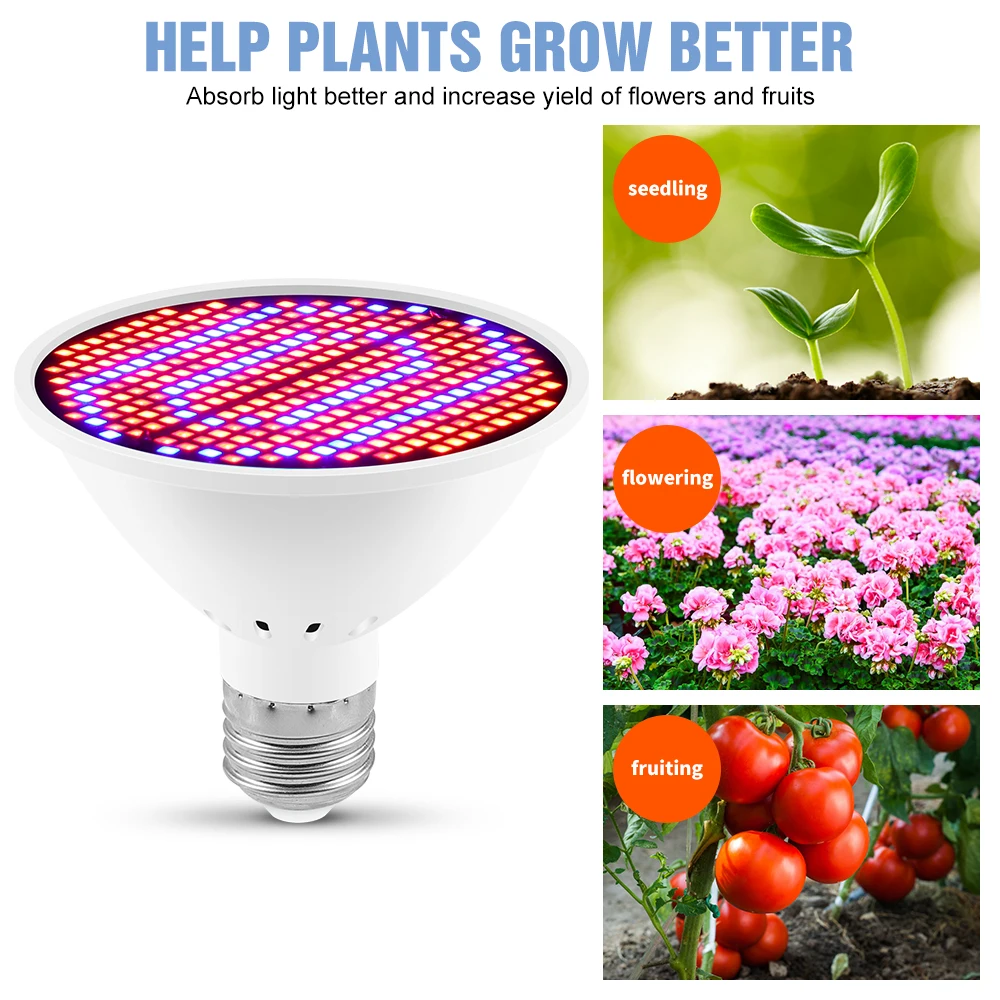 Led Grow Light E27 Full Spectrum Phyto Lamp Plant Bulb Growth Light Hydroponics 126 200 300Led Greenhouse Lamp Grow Tent 85-265V