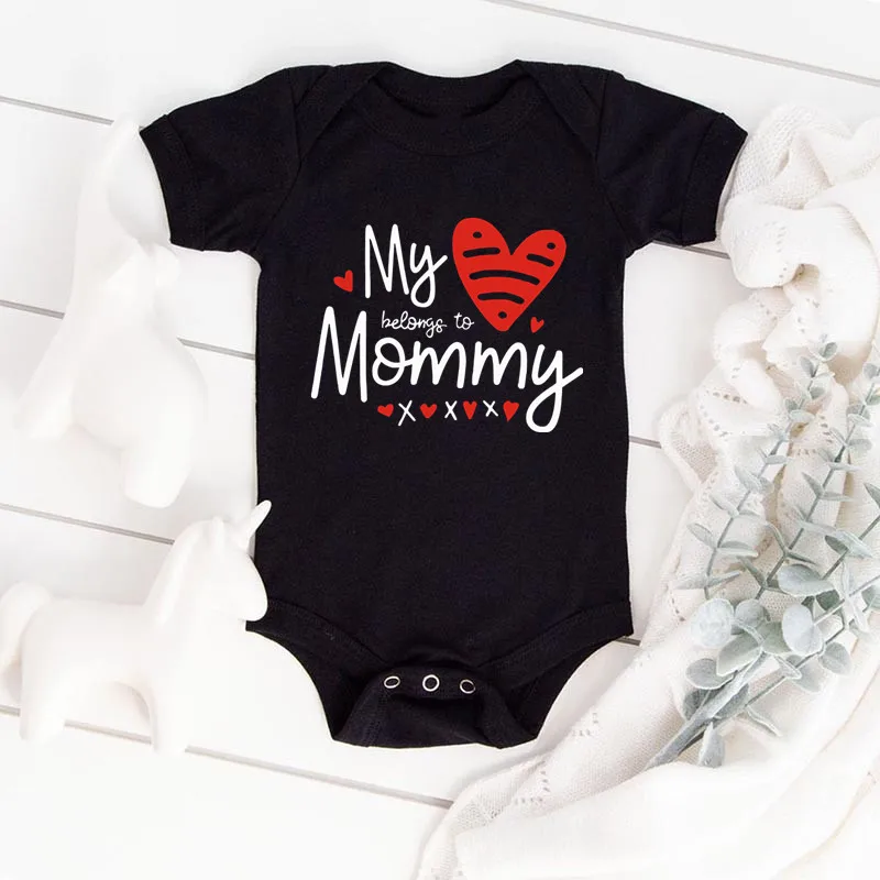 

My Heart Belongs to Mommy Baby Girl Clothes 100% Cotton Newborn Boy Bodysuit Black Summer Romper 0-24M Infint Outfit