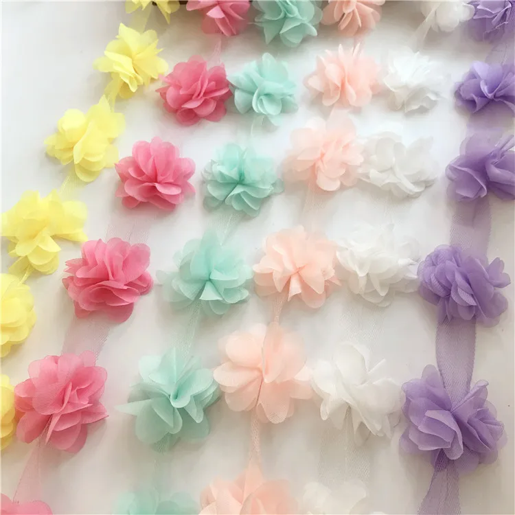 10Yd/lot 22 Color 3D Chiffon Flowers Lace Fabric, Handmade Flower Bridal Bouquets Shoes Flower Corsage Wedding Accessories RS320