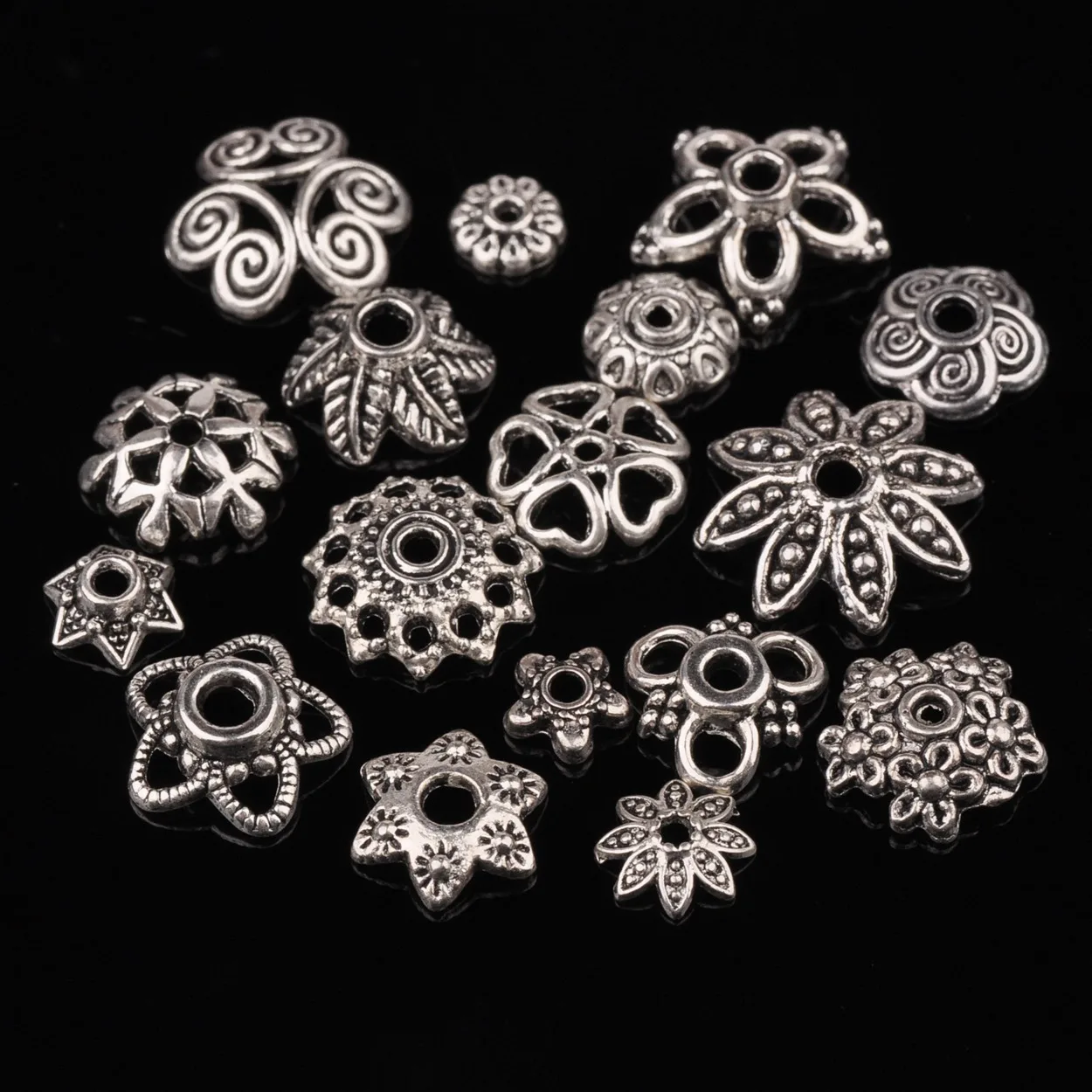 Tibetan Silver Color Metal Flower Loose Spacer Beads Caps Wholesale Lot for Jewelry Making DIY Crafts Findings