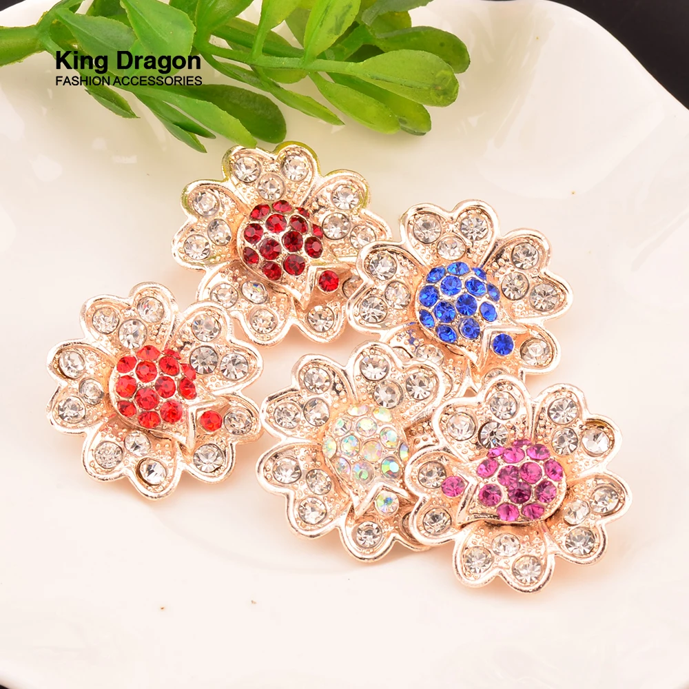 5PCS Fashion Rhinestone Metal Buttons for Clothing DIY Craft Supplies Shiny Colorful Embellishment Various Colors Available