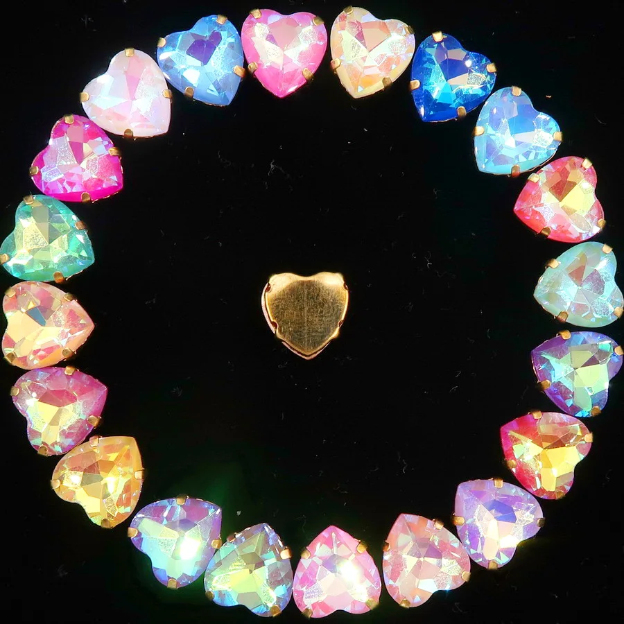 Herzförmige Goldklauenfassungen 20 Stk./Packung 10mm Jelly Candy & AB Glaskristall zum Aufnähen Strassperlen für Schuhe, Taschen, Bastelarbeiten, DIY-Besatz – Detail 4