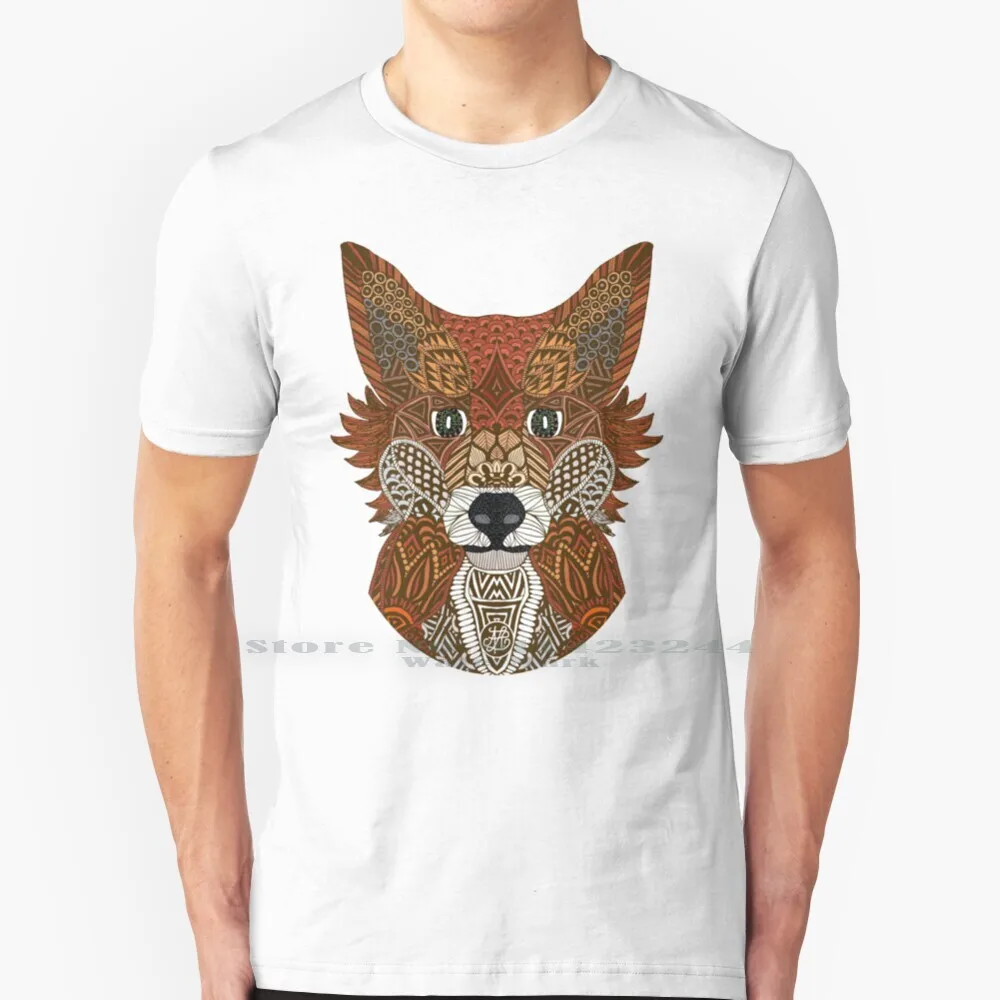 Fox 2015 100% Cotton T Shirt Foxes Intricate Ornate Gray Grey Portrait Face Cute Shapes Doodles Geometric Woodland Pattern