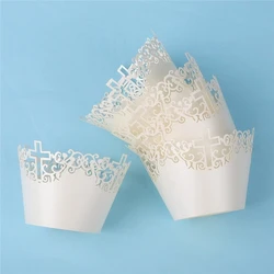 Envoltorios de papel de filigrana para pasteles, envoltorios de papel de vid cruzada con encaje, bandejas de taza para hornear, suministros de decoración para fiestas de boda, 25 piezas