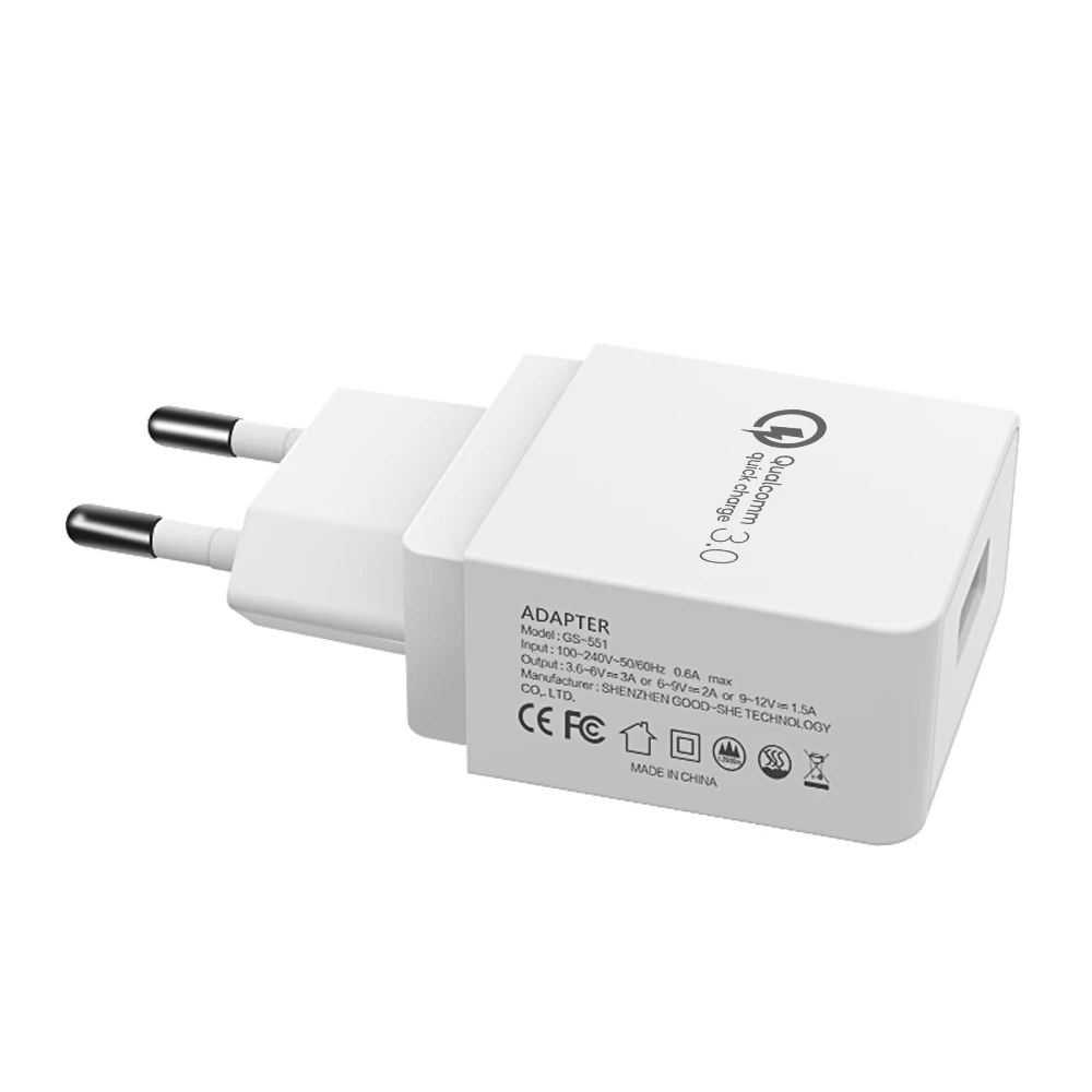 Cargador USB inteligente de carga rápida, enchufe de carga rápida QC 3,0, 18W, QC3.0, 2 pines, 3 pines, Reino Unido, EE. UU., UE