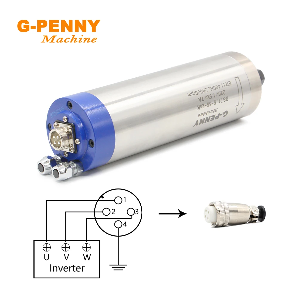 1.5KW ER11 Water cooled spindle motor Diameter 65mm 400Hz Wood working spindle CNC Machine 4 pcs ball bearings