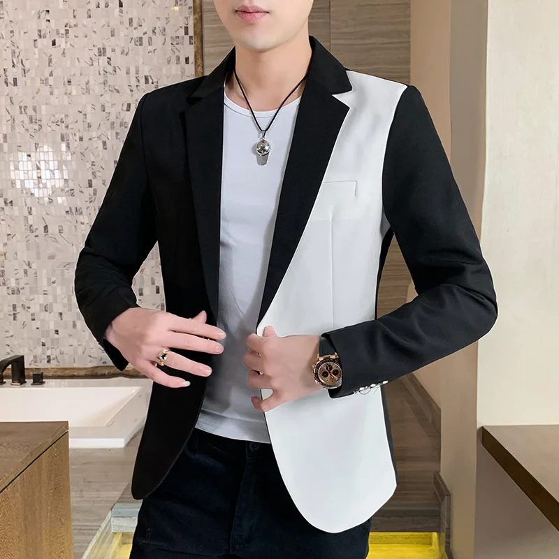 

2023 New Men's Casual Flow Dual-Color Patchwork Suit Youth Fashion Color Matching Trendy blazer