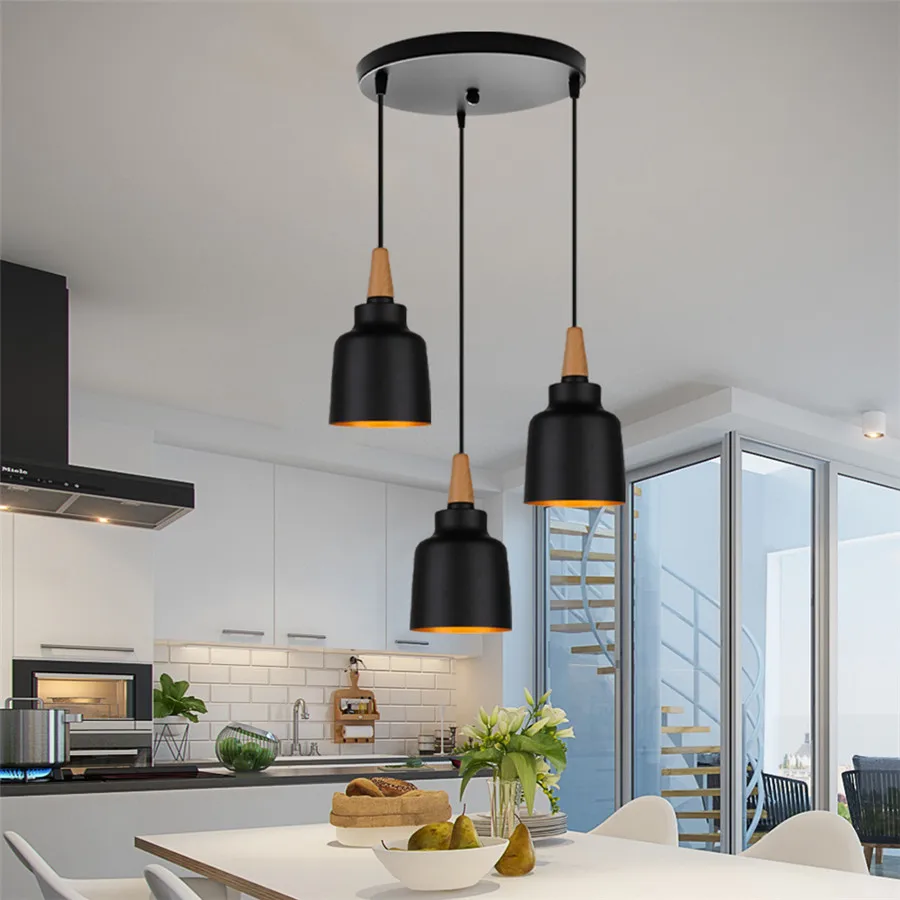 Modern Minimalist E27 Pendant Lights for Lving Room Bar Cafe Restaurant Decor Wood Aluminum Hanging Lamp Lighting Luminaire