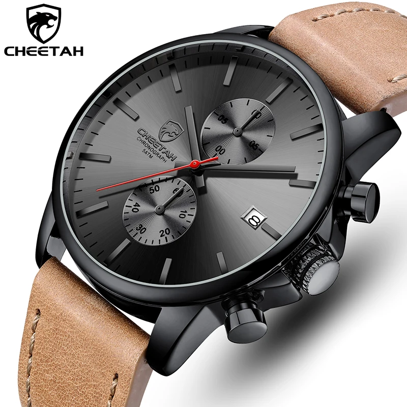 

CHEETAH Business Watches Mens Top Luxury Brand Leather Quartz Wristwatch Sports Chronograph Watch Men Date Clock reloj hombre