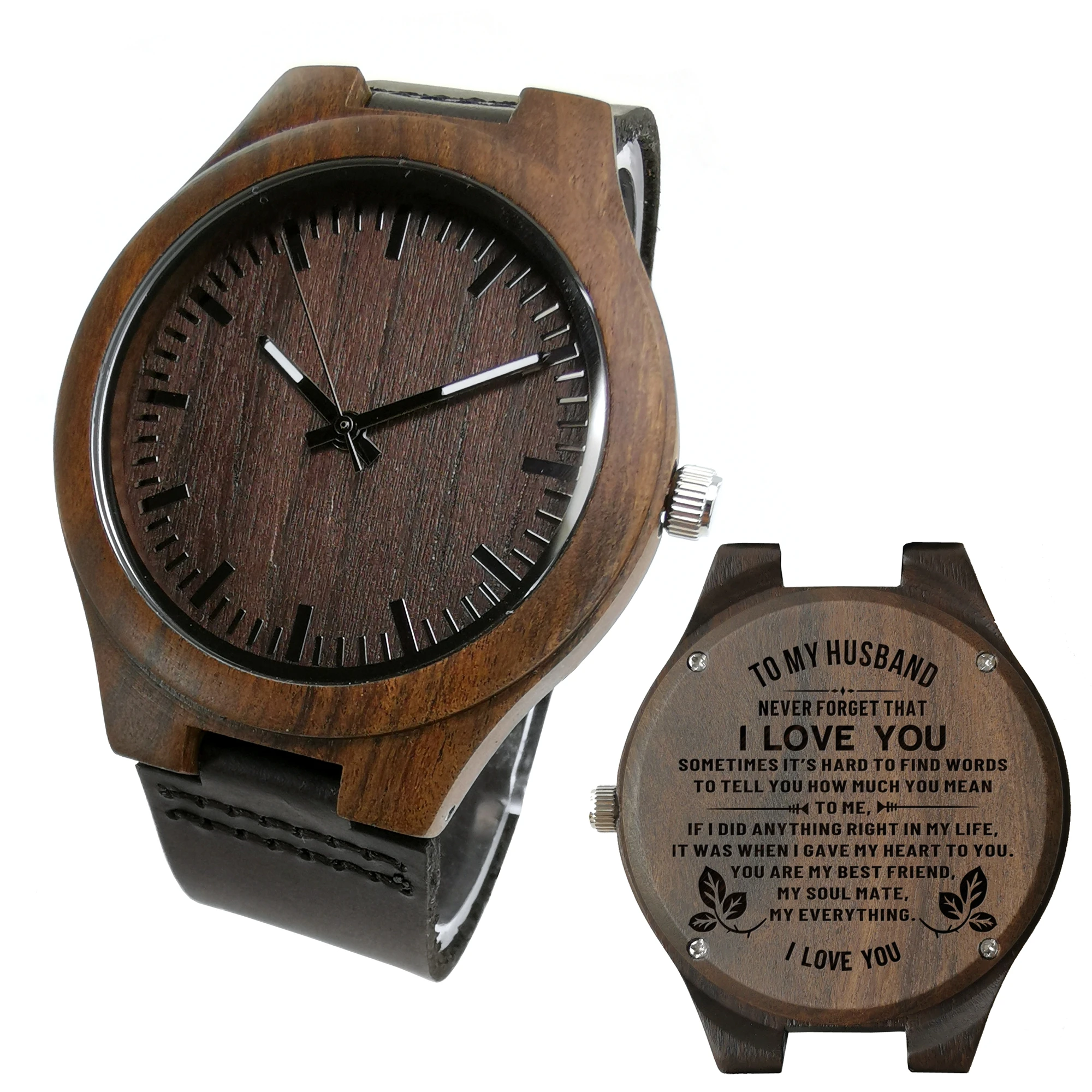 

To My Husband Engraved wooden watch for men and women, anniversary gift for boyfriend and my man,or a gift