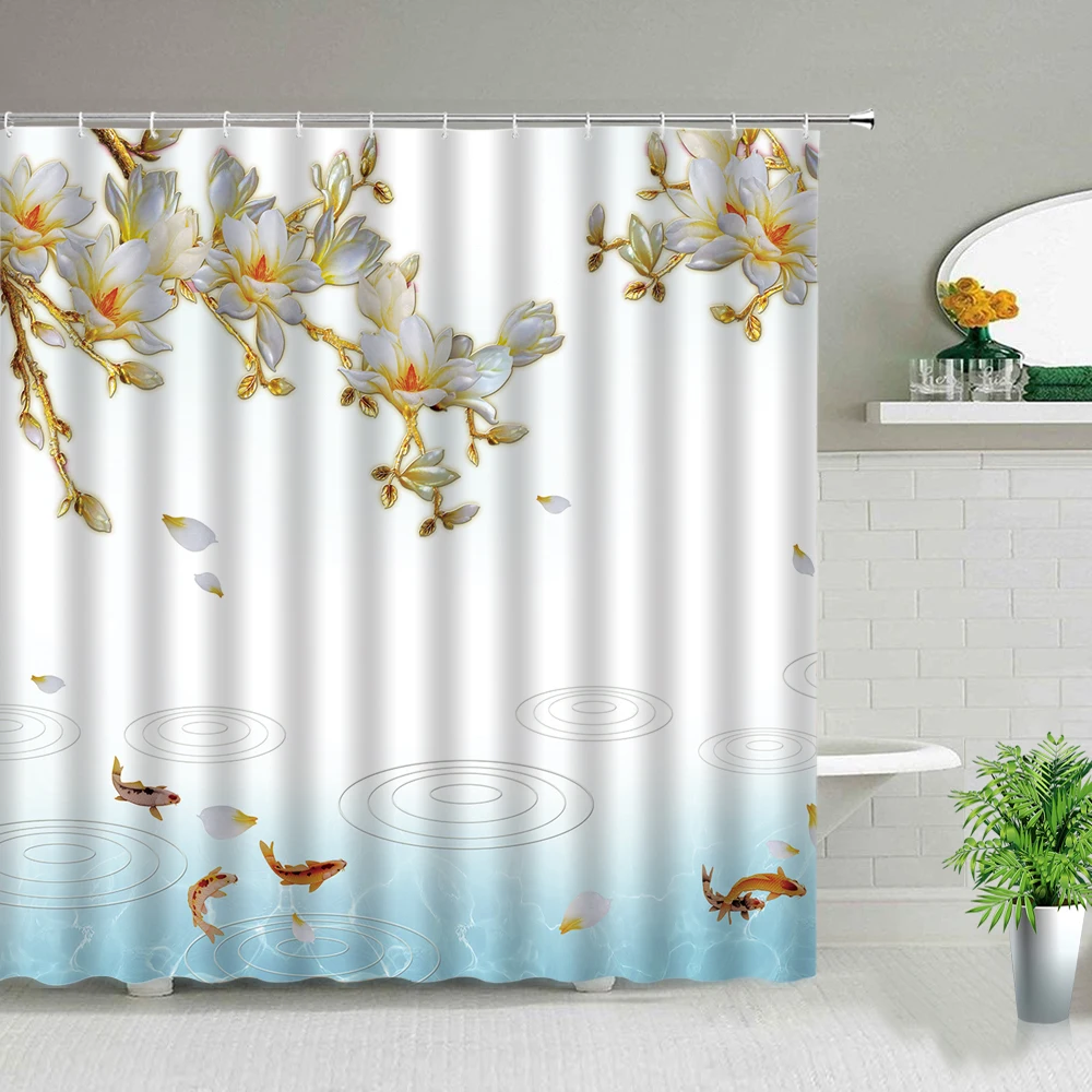 Cortinas de ducha de flores y plantas 3D, estampado de flores de diente de león púrpura Simple, poliéster, decoración del hogar, cortina de baño impermeable