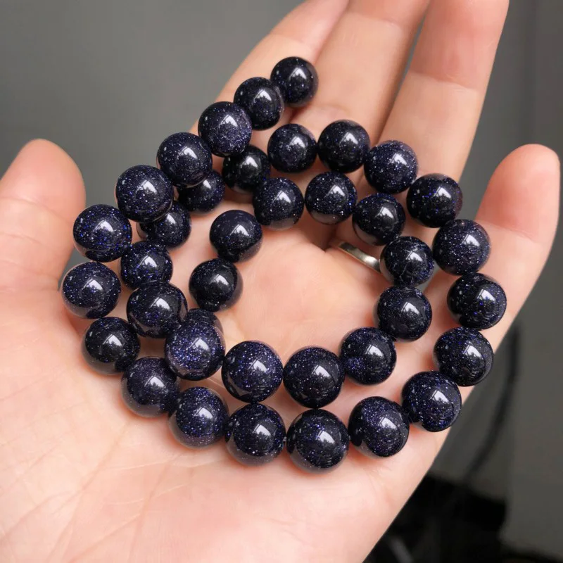 Natural Blue Sand Stone Beads Round Loose Spacer Moon Stone bead For Jewelry 4/6/8/10/12mm DIY Wen Bracelet Necklace 15\