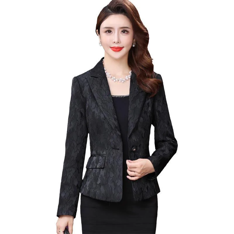 Pakaian Kantor Kasual Longgar Ukuran Plus Wanita Atasan 2022 Baru Wanita Musim Gugur Mantel Temperamen Wanita Elegan Blazer Cetak Ramping OK1375