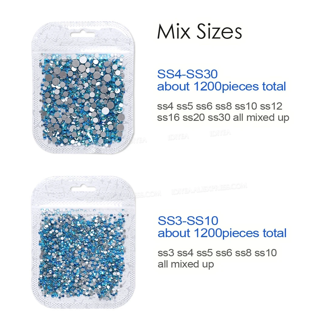 Excellent Aqua Marine AB Non hot fix Rhinestones ss3-ss30 flat back crystal glass stone strass glitters for nail garment wedding