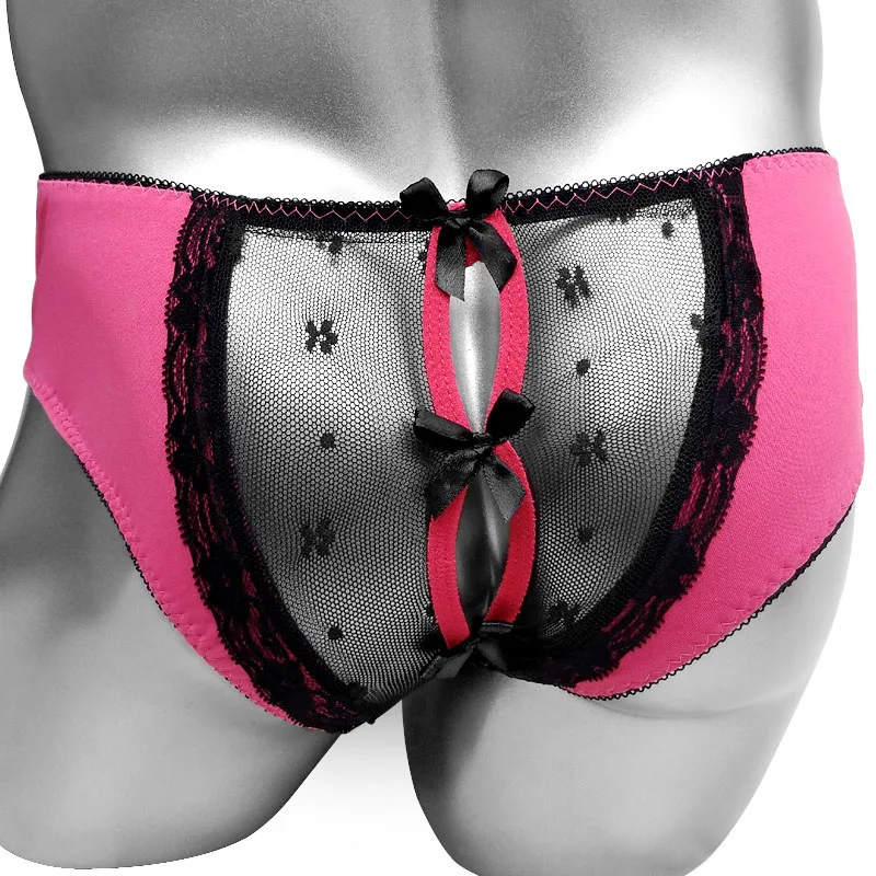 Sexy Sissy Panties Hot Erotic Open Crotch Briefs Lace Crotchless Underwear Back Underpants Men Tangas