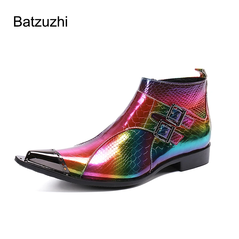 

Batzuzhi New Design Men's Boots Pointed Metal Toe Leather Ankle Boots Men Color Party, Wedding Boots for Men Botas Hombre