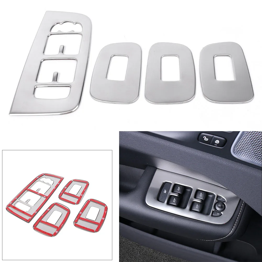 Silver Steel Door Window Lift Switch Button Cover Trim For Volvo XC60 2018