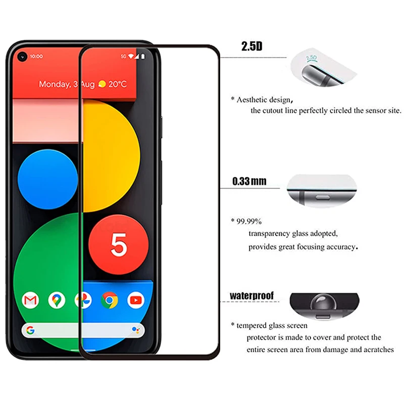 Vetro temperato a copertura totale per Google Pixel 5 4 3 2 1 Pixel 4a 3a pellicola salvaschermo per Google Pixel 4 XL 3a XL 2 XL XL pellicola vetro