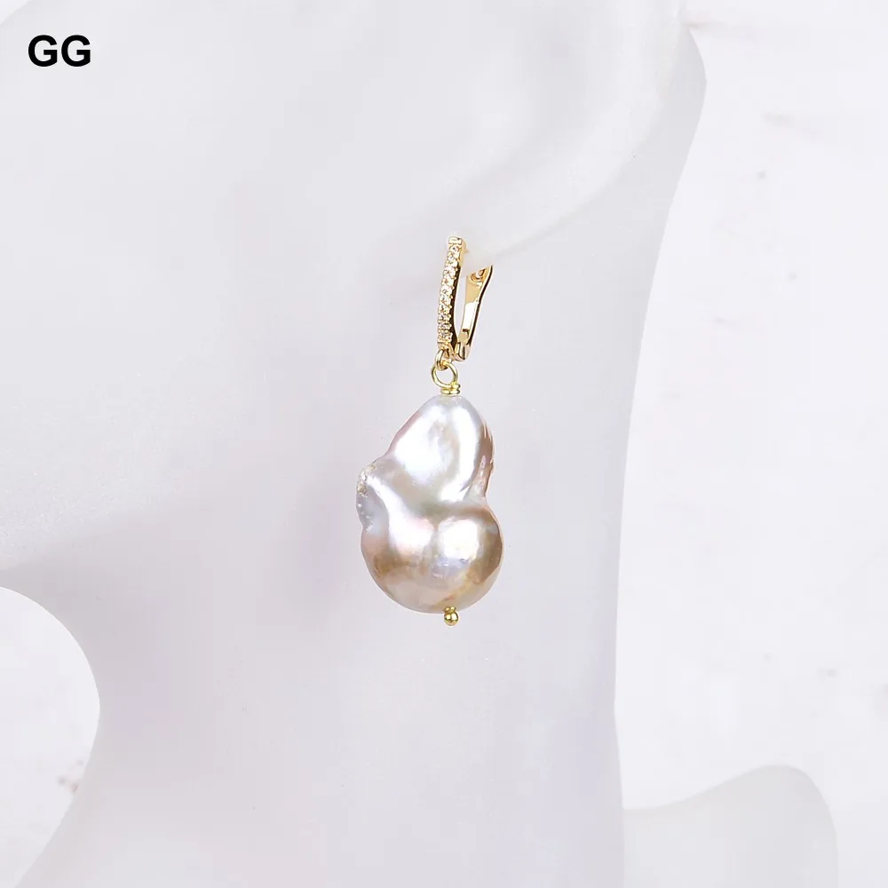 GuaiGuai Jewelry Natural Purple Baroque Keshi Pearl Gold Color CZ Stud Earrings For Women Lady Fashion Jewelry