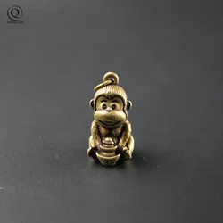 Antique Brass Monkey Holding Ingot Pendants for Keychains Accessories Copper Chinese Zodiac Monkey Figurines Car Key Chain Rings