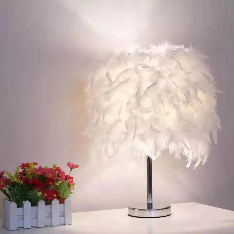 

New LED Nordic Simple And Stylish Feather Table Lamp Warm Light Tree Feather Lampshade Wedding Bedroom Dinner Party Home Decor