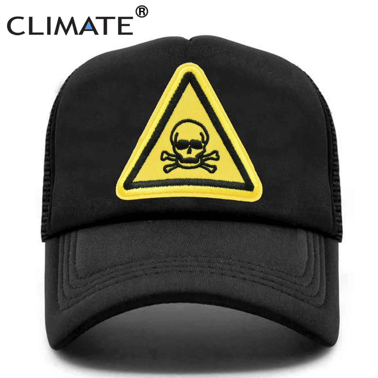 CLIMATE Men Cool Skull Trucker Cap Hiphop Street Style Skeleton Cap Danger Keep Away Baseball Cap Summer Mesh Cap Hat for Men