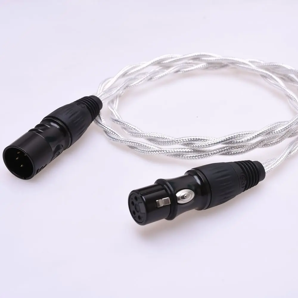 4 Pin XLR Male to 4 Pin XLR Female Balanced Audio Adapter Extension Cable Crystal Clear Silver Plated Shield Cable